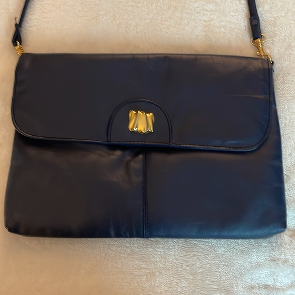Handbags - 3 for‎ $25! Navy blue Leather Clutch with removable straps